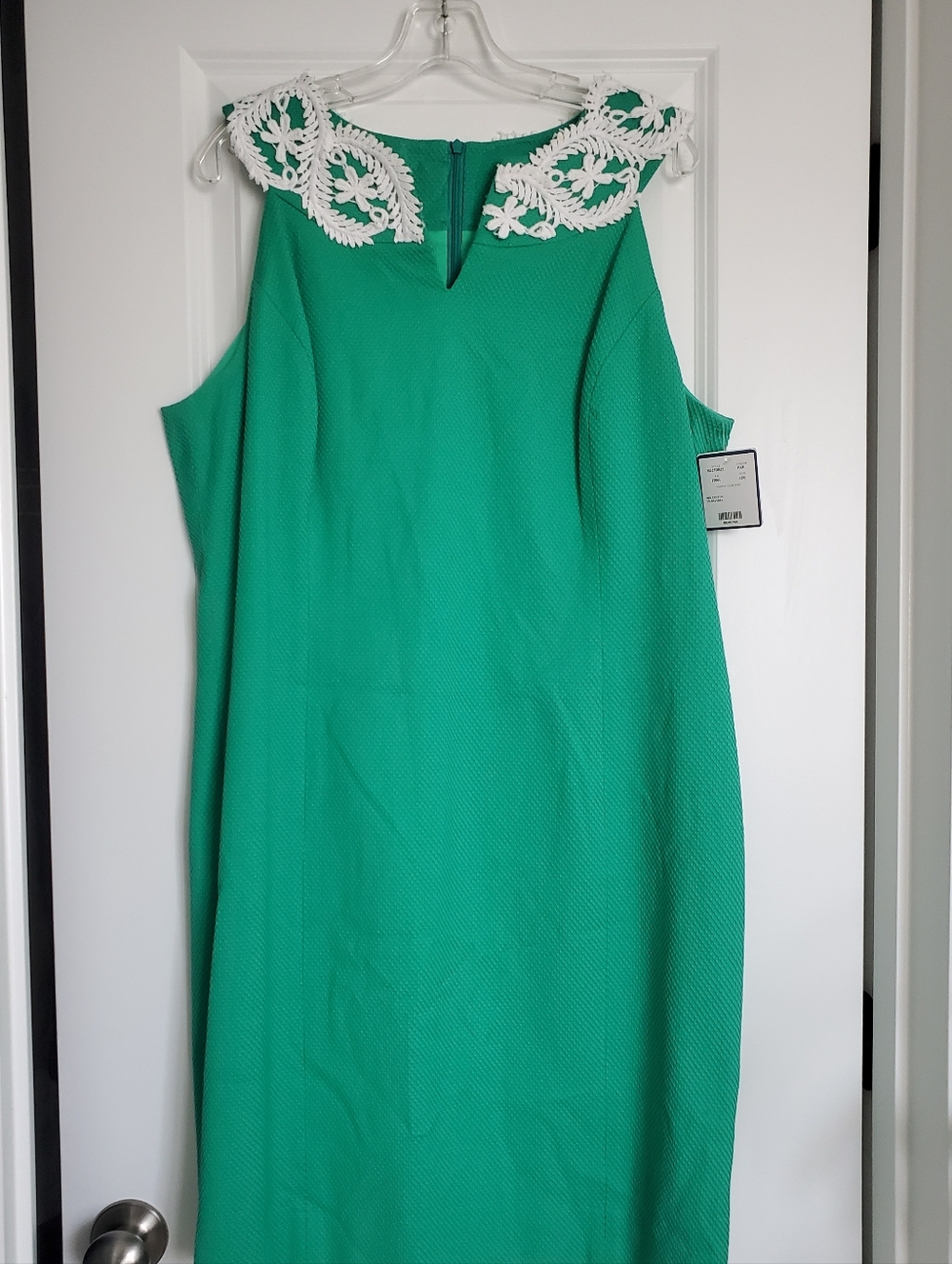 Doncaster Green Midi Dress with White Lace Collar. Beautiful Texture. Sz 16 NWT